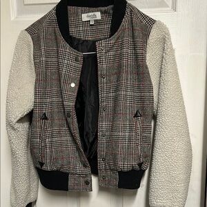 Charlotte Russe Plaid Varsity Jacket with Sherpa Sleeves